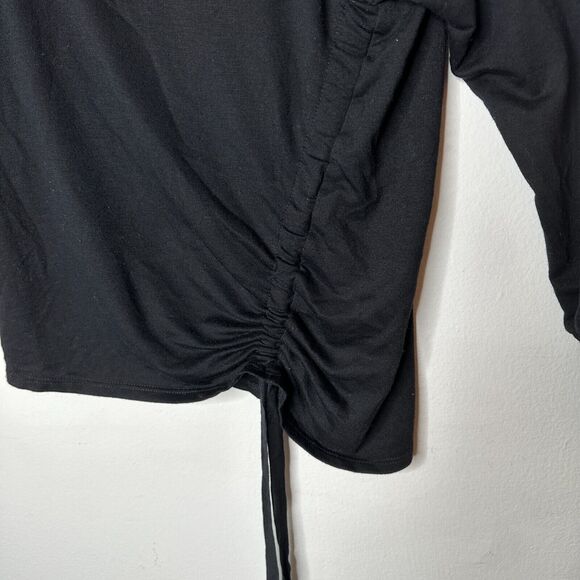 Peyton Jensen Black Front Ruched Side Tie Long Sleeve Banded Cuff Blouse XS - Picture 2 of 9